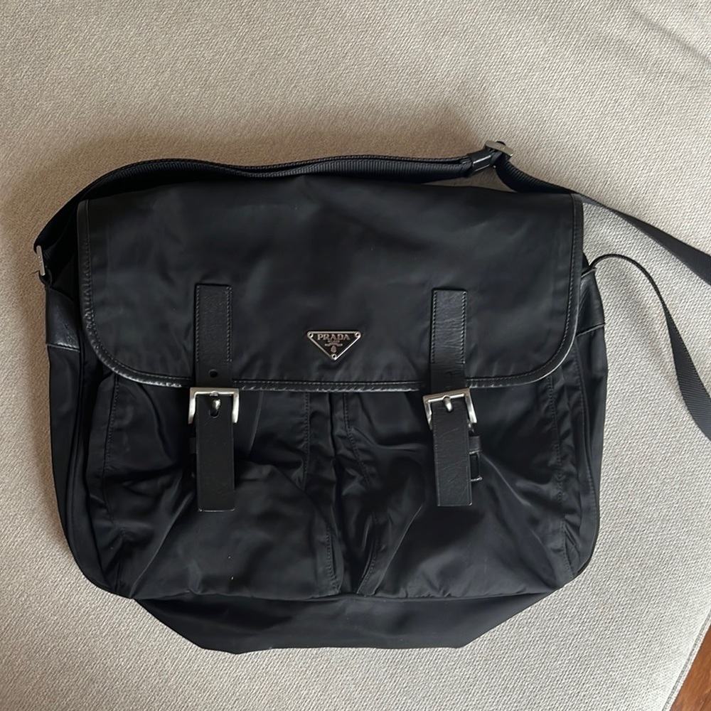 Prada Black Laptop Bag with Adjustable Strap and Durable Nylon
